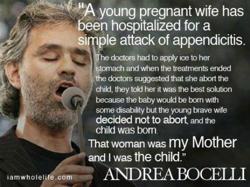 Andrea Bocelli, abortion