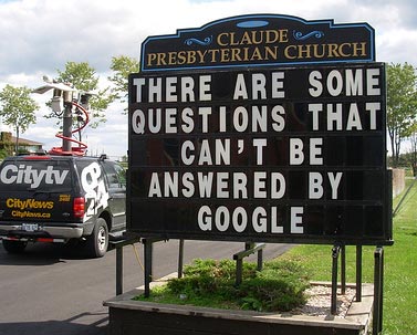 funny christian stories, pictures, church signs, google can't answer