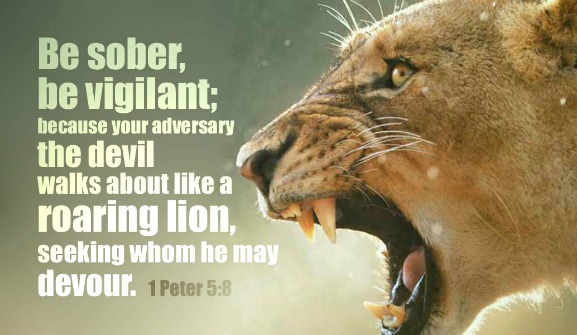 1 Peter 5:8, The enemy as a roaring lion, selling who he may devour