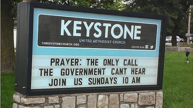 Funny Church Sign, Pray the government can't listen