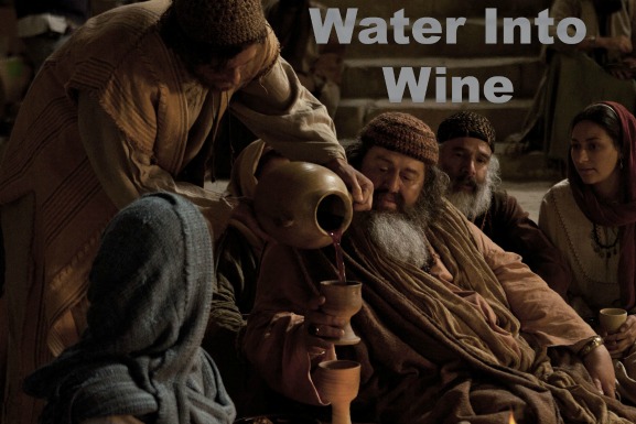Jesus urning water into wine