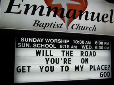 Funny Church sign, the road your on, christian GPS