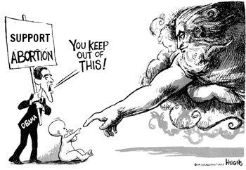 Obama Vs God, abortion cartoon, right to life