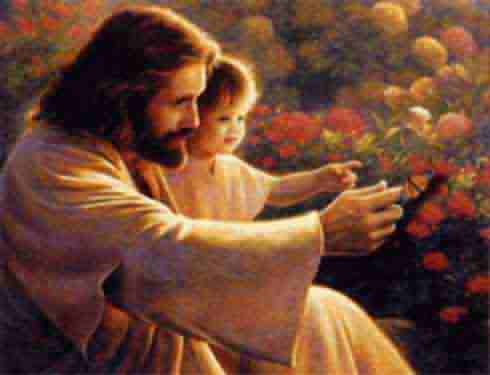 jesus and child, flower, holding a baby